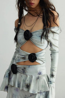 Tazeda Tie Dye Asymmetric Fringe Floral Midi Dress