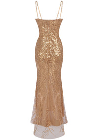 Cazara Sequin Maxi Dress In Gold
