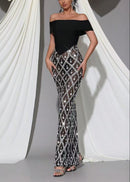 Isomorph Bardot Crystal Embellished Maxi Dress In Black