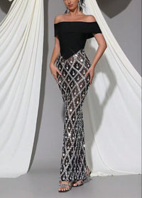Isomorph Bardot Crystal Embellished Maxi Dress In Black