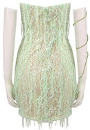 Gryssa Strapless Crystal Sequin Tassel Dress In Green