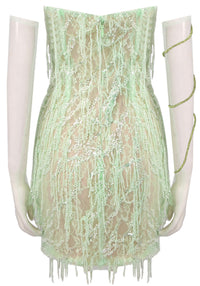Gryssa Strapless Crystal Sequin Tassel Dress In Green