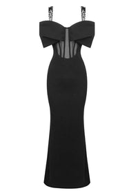Veerle Bow Bustier Structured Mesh Maxi Dress In Black