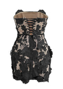 Alcuin Strapless Flower Embroidered Mini Dress In Black
