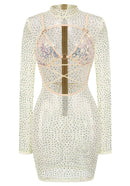 Laurinete Long Sleeve Sequin Crystal Mini Dress In Ivory