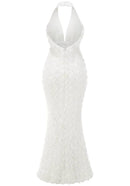 Akuji Halter Floral Maxi Dress In White