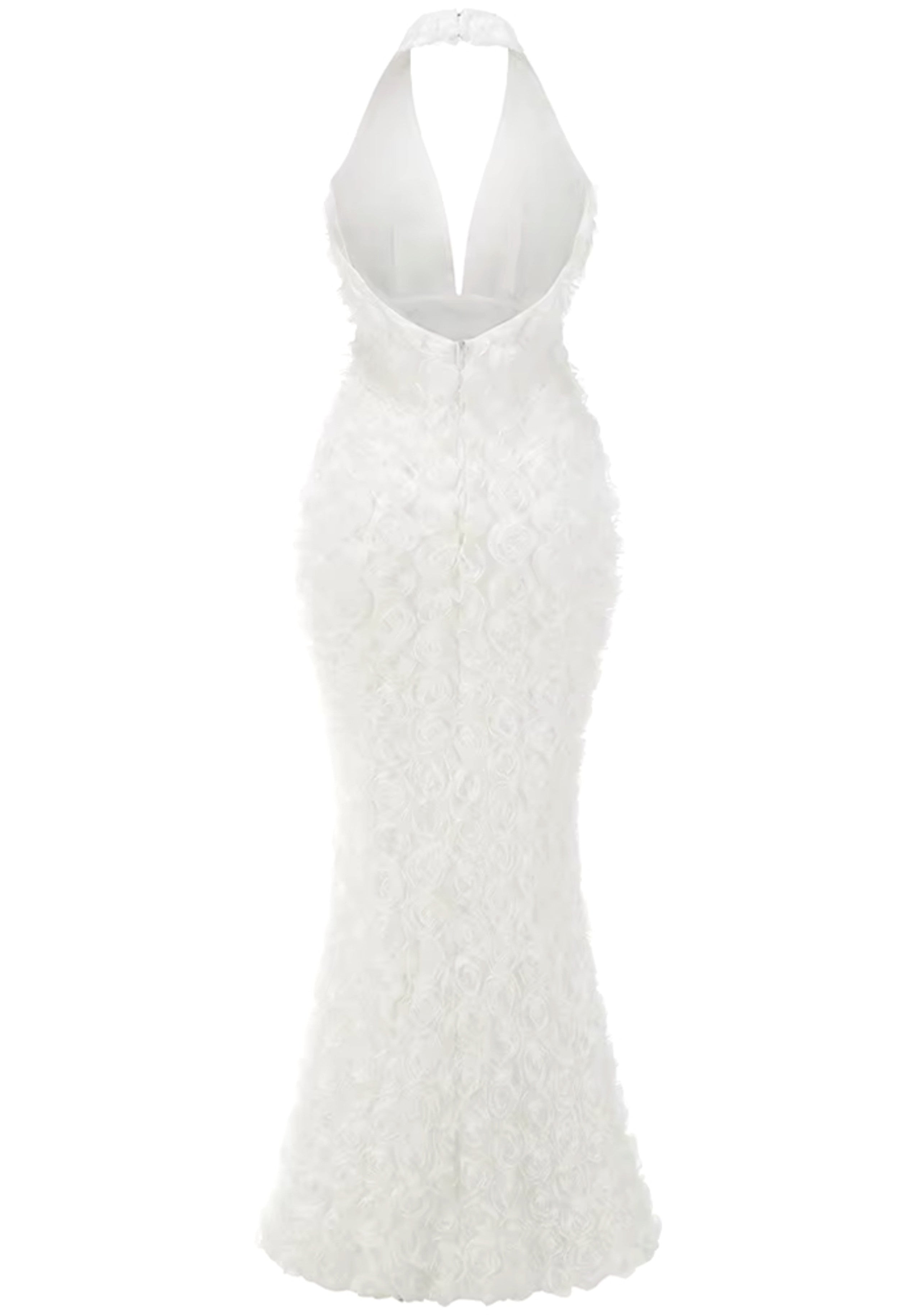 Akuji Halter Floral Maxi Dress In White