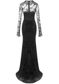 Janya Long Sleeve Halter Sequin Lace Maxi Dress In Black