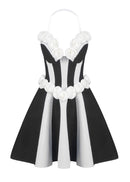 Ebrar 3D Flower Splicing Strapless Lace-Up Mini Dress