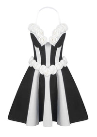 Ebrar 3D Flower Splicing Strapless Lace-Up Mini Dress