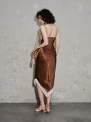 Gravenk Lace-Paneled Satin Midi Dress In Brown