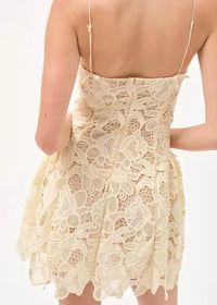 Lequoia Floral Crochet A Line Dress Ivory