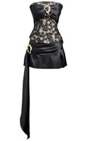 Valdor Strapless Lace Corset Draped Two Piece Mini Dress In Black
