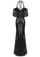 Thayer Halter Bardot Pearl Sequin Maxi Dress In Black