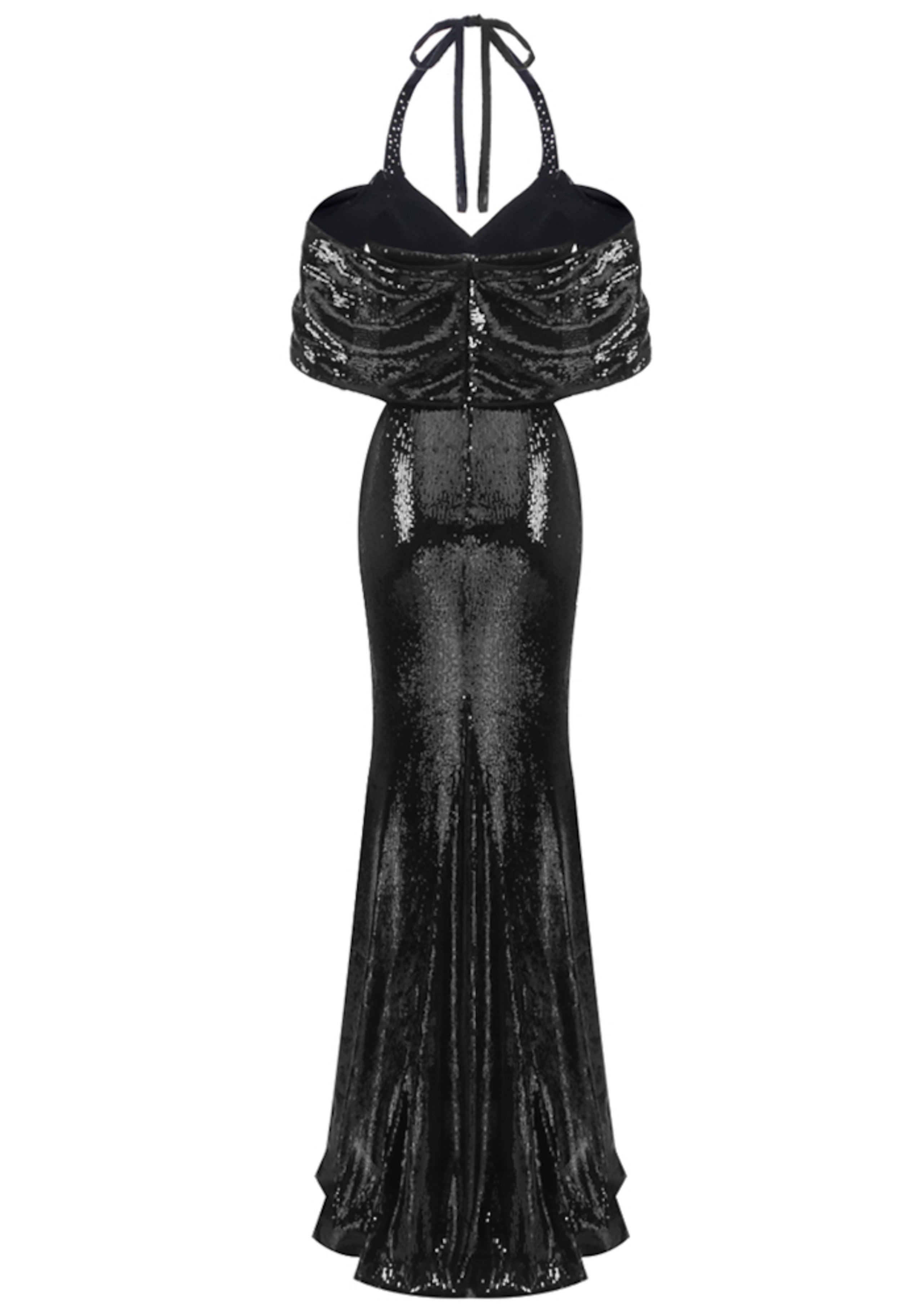 Thayer Halter Bardot Pearl Sequin Maxi Dress In Black