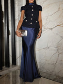 Matana Short Sleeve Two Piece Maxi Dress In Navy Blue