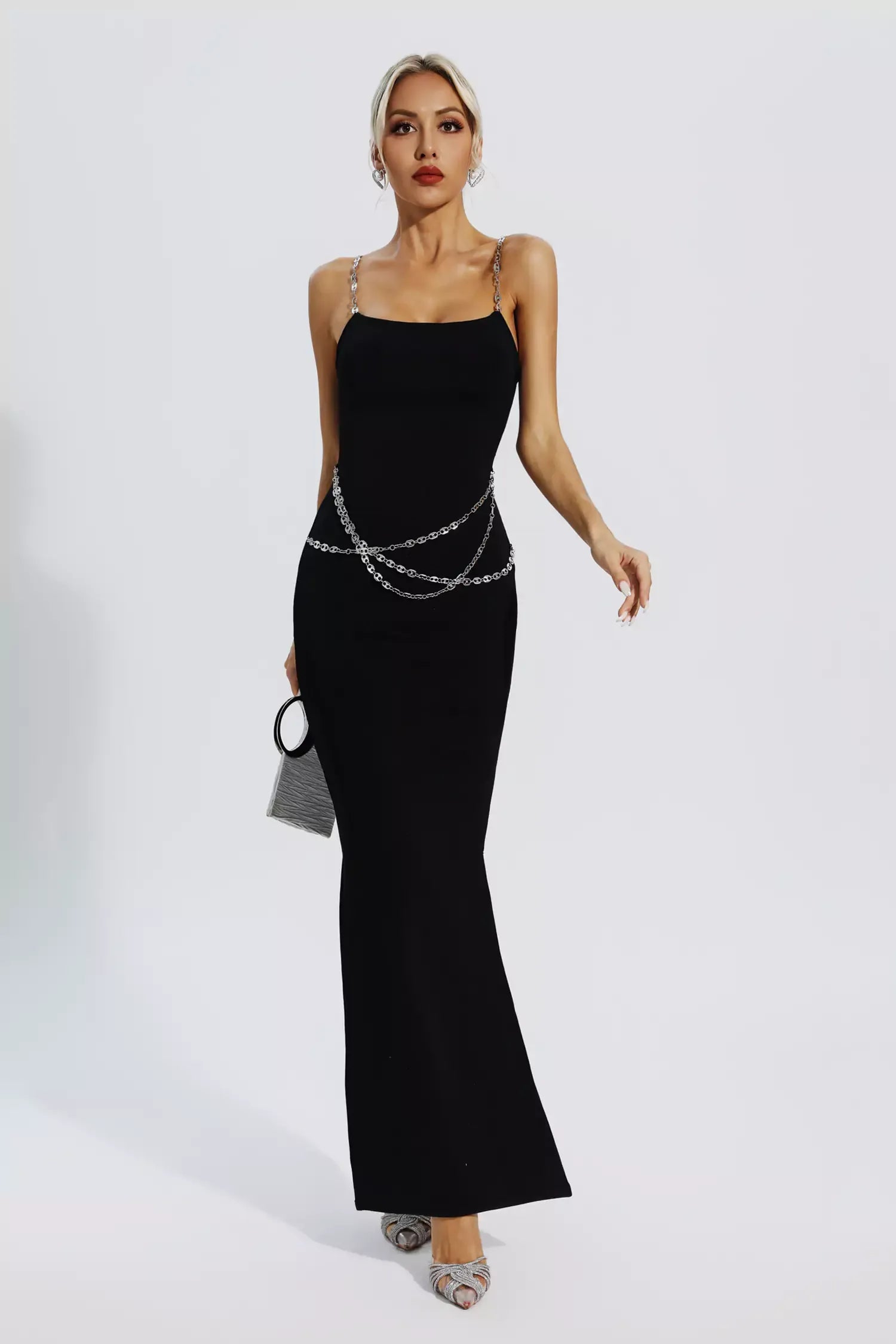 Carter Simple Chain Strap Maxi Dress In Black Night Novas