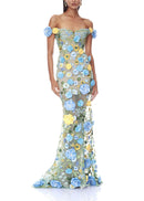Jorelle Floral Jasmine Off the Shoulder Blue Multi Maxi Dress