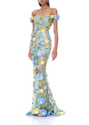 Jorelle Floral Jasmine Off the Shoulder Blue Multi Maxi Dress