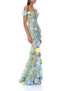 Jorelle Floral Jasmine Off the Shoulder Blue Multi Maxi Dress