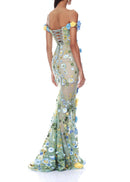 Jorelle Floral Jasmine Off the Shoulder Blue Multi Maxi Dress