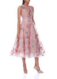 Neskor Embroidered Blush Midi Dress