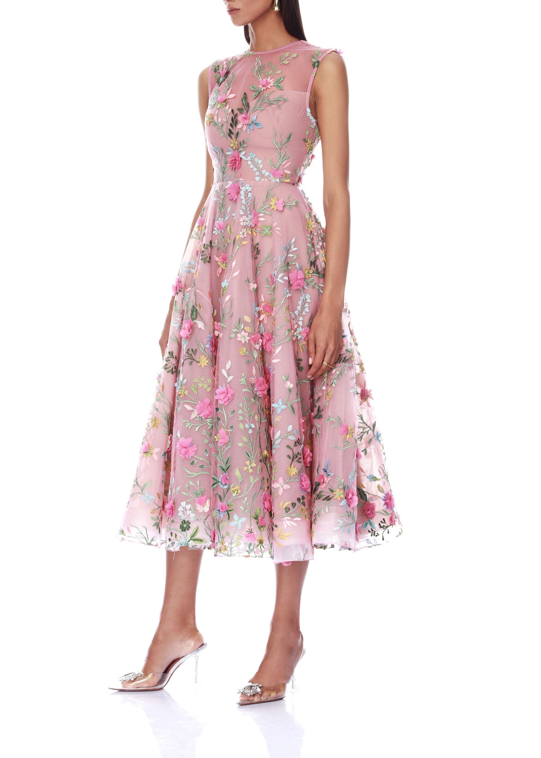 Neskor Embroidered Blush Midi Dress