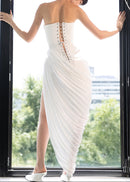 Exodar Strapless Draped Corset Maxi Dress In White