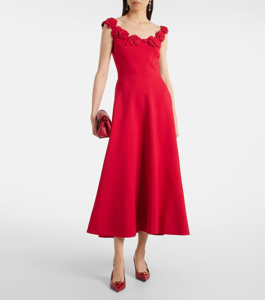 Jajuan Embellished Floral Round Neck Midi Dress In Red