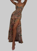 Chahna Spaghetti Floral Ruched Maxi Dress