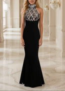 Ronica Halter Crystal Mermaid Maxi Dress In Black
