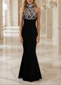 Ronica Halter Crystal Mermaid Maxi Dress In Black