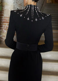Gyron Long Sleeve Embellished Neck Maxi Dress In Black