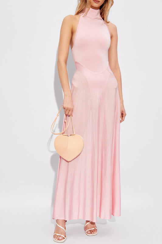 Nadiya Satin Tulle Sleeveless Maxi Dress In Pink