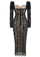 Farhad Puff Long Sleeve Lace Maxi Dress In Black