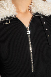 Edmee Fur Collar Zipper Bandage Dress