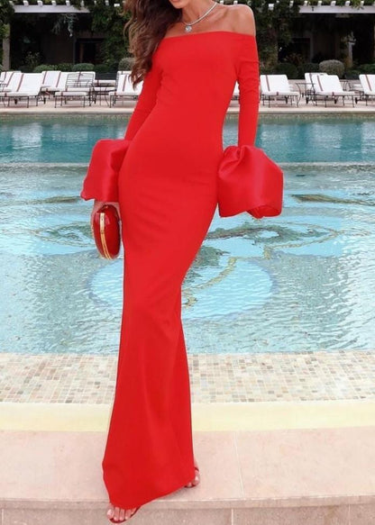 Kyrie Lantern Sleeve Bandage Maxi Dress In Red