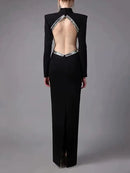 Kretska Crystals Side Cutout Embroidered Maxi Dress In Black