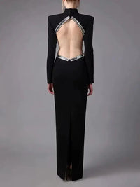 Kretska Crystals Side Cutout Embroidered Maxi Dress In Black