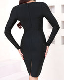 Daxian Long Sleeve Structured Midi Dress In Black