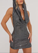 Fitzgerald Glitter Plunge Hooded Dress