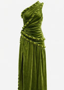 Braewyn One Shoulder Maxi Velvet Dress In Green