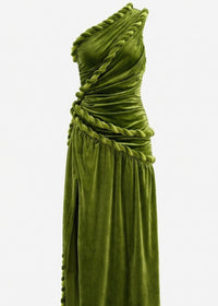 Braewyn One Shoulder Maxi Velvet Dress In Green