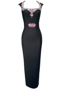 Janli Crystal Maxi Dress In Black