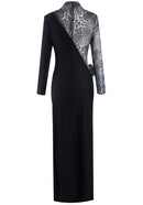 Lyrion Long Sleeve Animal Print Floral Maxi Dress In Black