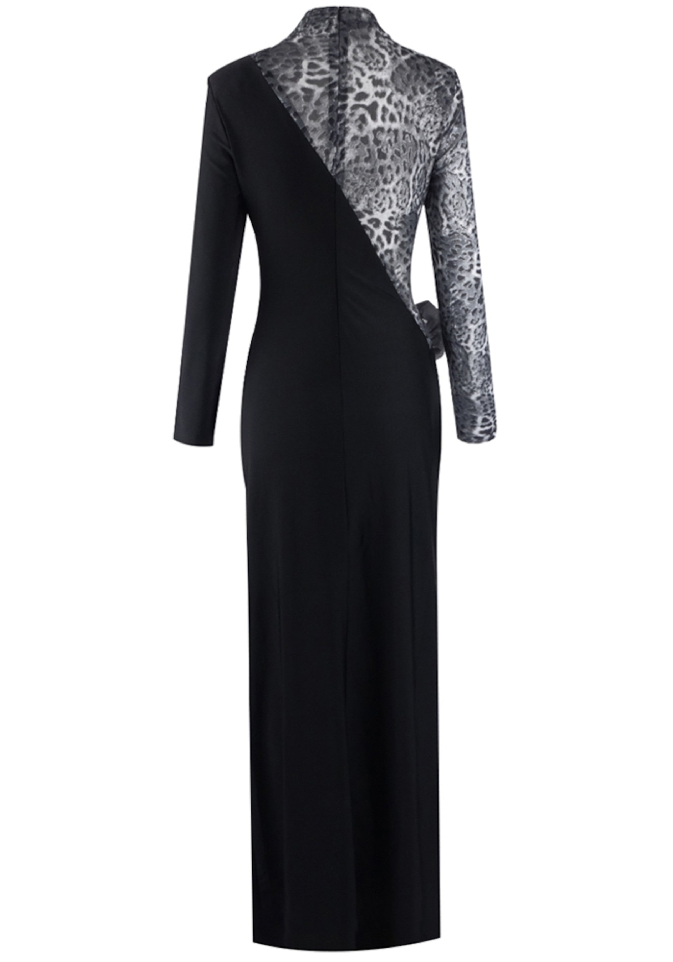 Lyrion Long Sleeve Animal Print Floral Maxi Dress In Black