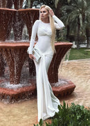 Simran Round Neck Ribbon Knot Maxi Dress In White