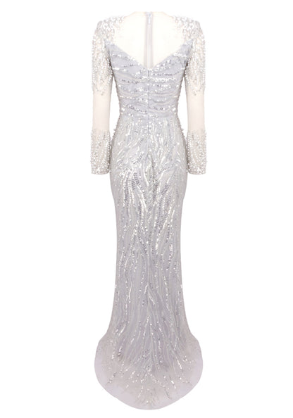 Briscoe Long Sleeve Pearl Sequin Maxi Dress In Silver