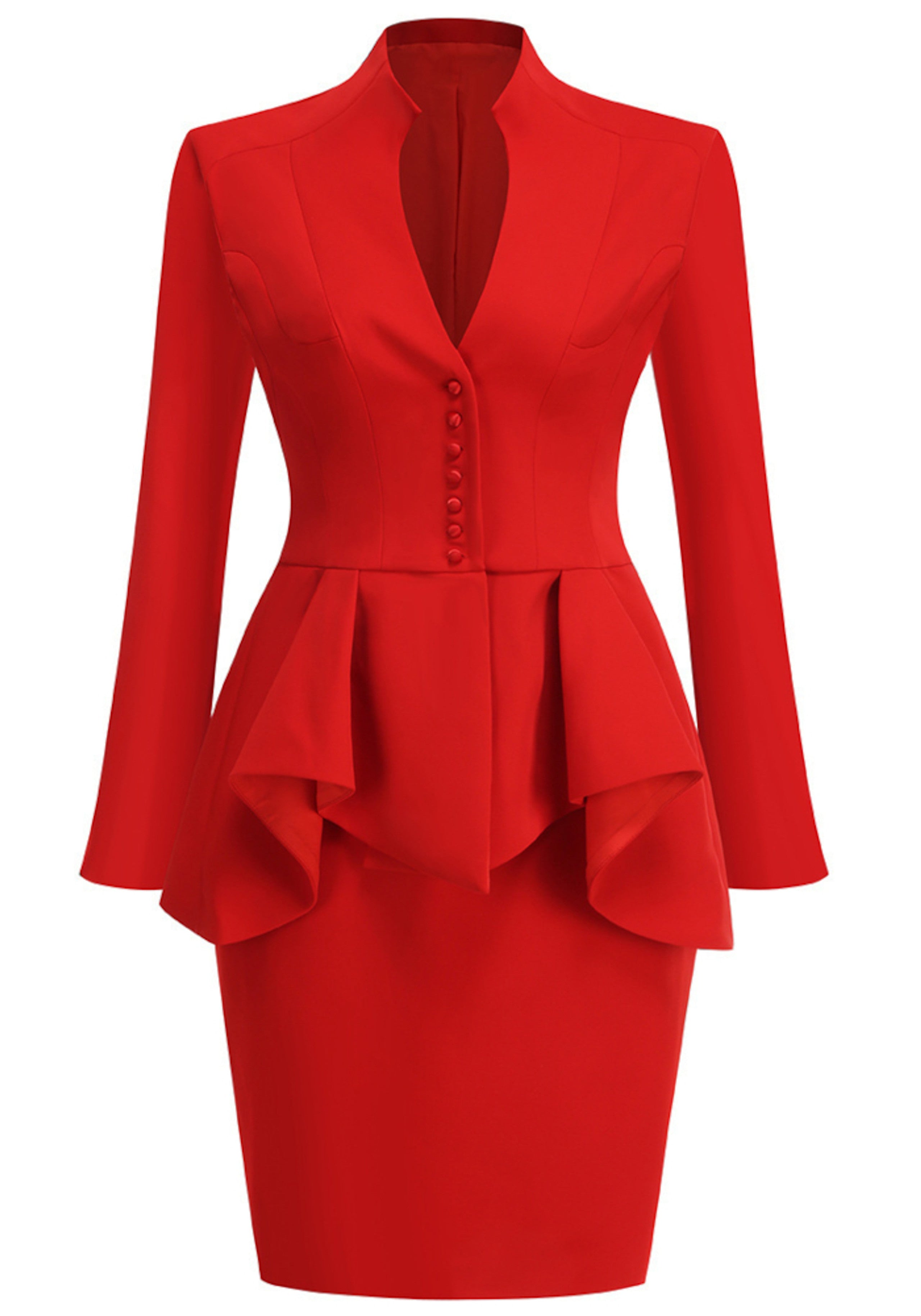 Roosje Long Sleeve Peplum Dress In Red