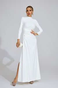 Calyx Long Sleeves Draped Detail Maxi Dress In White